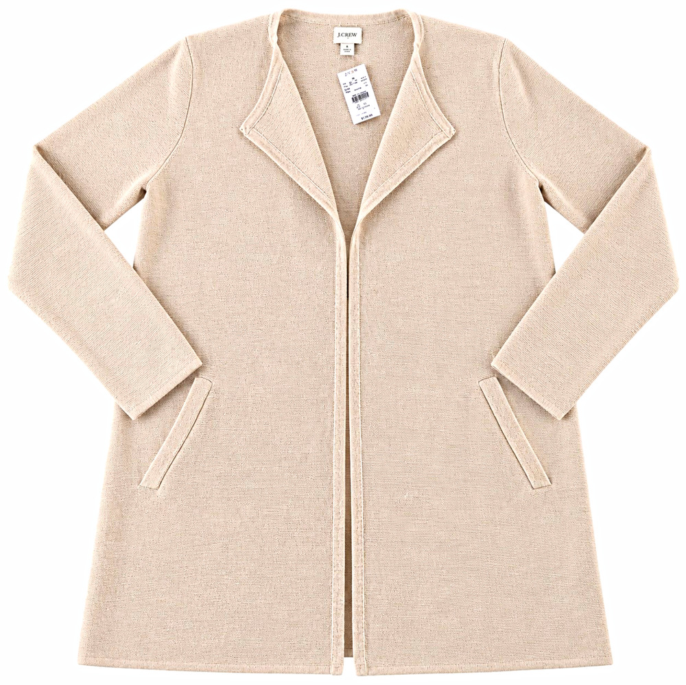 J.CREW Beige Open Front Long Lightweight Cotton Cardigan Pockets Womens M
